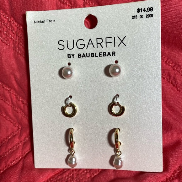 NWT SUGARFIX BY BAUBLEBAR 3pack earrings gold and pearl - Picture 2 of 2